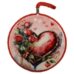 Suport decorativ din ceramica, 17 cm, cu buchet de trandafiri si inima