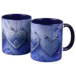 Cana din ceramica, 330 ml, cu inimioare albastre