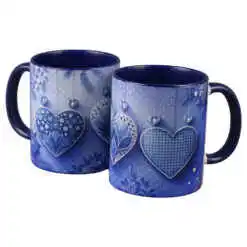 Alternative view of Cana din ceramica, 330 ml, cu inimioare albastre