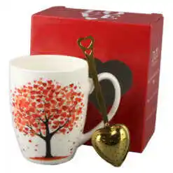 Cana portelan cu infuzor metalic inima, 360 ml, Copac cu inimioare, cu cutie cadou