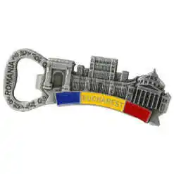 Magnet de frigider metalic cu deschizator de sticle 9.5 x 3.5 cm, Romania/Bucuresti