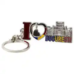 Breloc metalic cu deschizator sticle 6x2 cm, I love Bucuresti