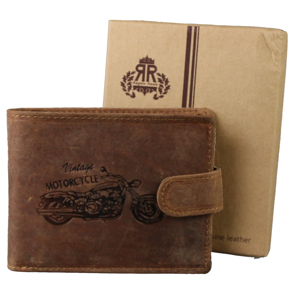 Portofel barbatesc din piele 12x9.5 cm, Vintage Motorcycle Regalo Reale, maro
