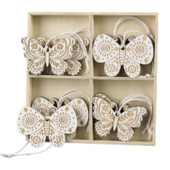 Set 8 fluturasi din lemn 6 cm, cu agatatoare