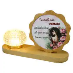 Ornament decorativ cu lampa "La multi ani, Femeie..." 20x13.5 cm