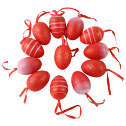 Set 12 oua din plastic 3x4 cm, rosii cu dungi si inimioare