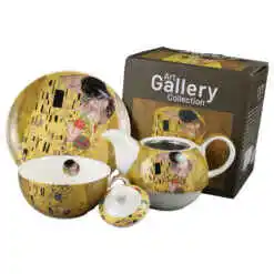 Alternative view of Set ceainic cu ceasca, farfurioara si infuzor metalic 350 ml/300 ml, "The Kiss" de Gustav Klimt, in cutie decorativa, classic