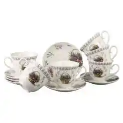 Set 6 cesti cu farfurii din portelan 250 ml "Basket of Flowers-Lavanda", in cutie decorativa
