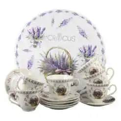 Alternative view of Set 6 cesti cu farfurii din portelan 250 ml "Basket of Flowers-Lavanda", in cutie decorativa