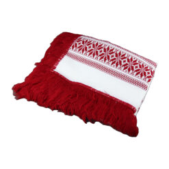 Fata de masa artizanala traditionala, 160x140 cm, Alb/Rosu, cu franjuri