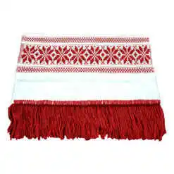 Stergar artizanal traditional 80x40 cm, Alb/Rosu, cu franjuri rosii