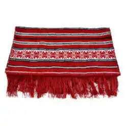 Stergar artizanal traditional 100x45 cm, Rosu/Alb/Negru, cu franjuri