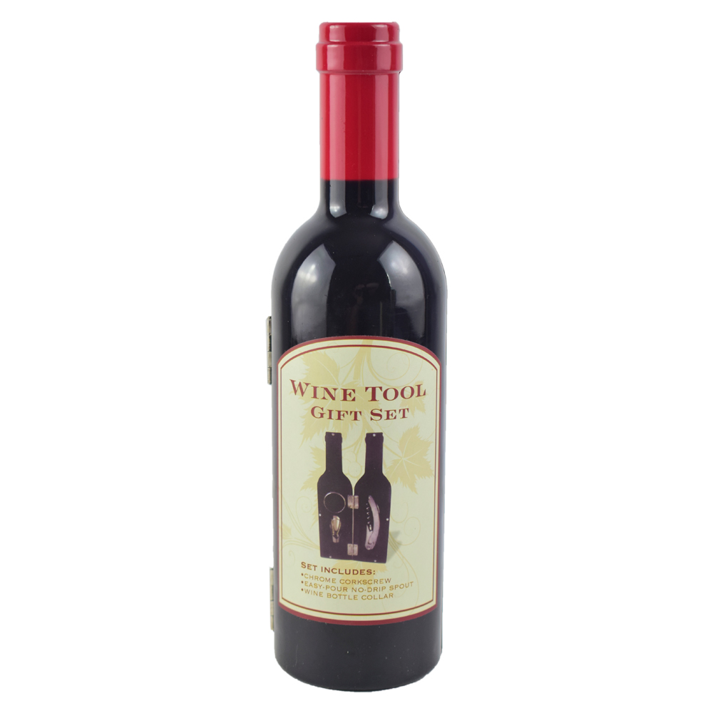 Set 3 accesorii de vin in cutie cu forma de sticla 24 CM - imagine 2