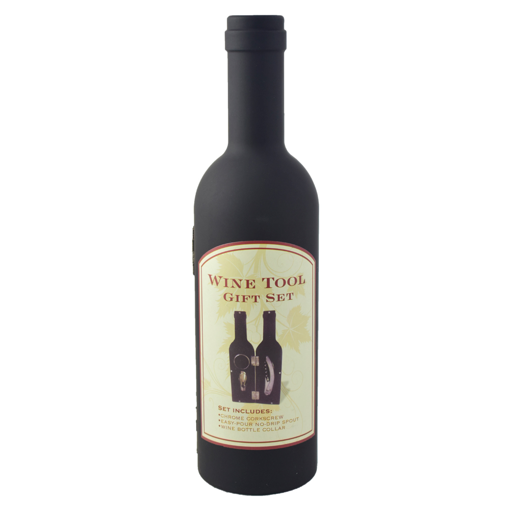 Set 3 accesorii de vin in cutie cu forma de sticla 24 CM - imagine 4