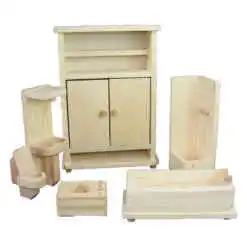 Set mobilier de baie pentru copii, jucarie din lemn, 6 piese