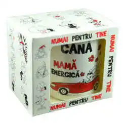 Cana ceramica 300 ml "Mama energica", in cutie decorativa - Funny Mug