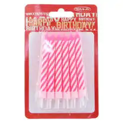 Set 12 lumanari roz pentru tort 10 CM