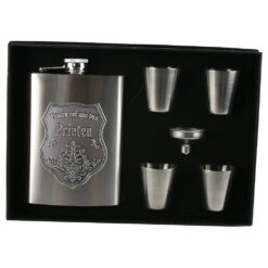 Set plosca cu palnie si 4 pahare din inox, "Pentru cel mai bun Prieten", in cutie eleganta