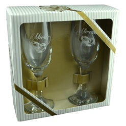 Set 2 pahare sampanie nunta "Mireasa/Mire", inele