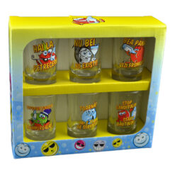 Set 6 pahare shot din sticla "Hai la Petrecere", in cutie decorativa