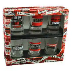 Set 6 pahare shot din sticla "Toasturi", in cutie decorativa