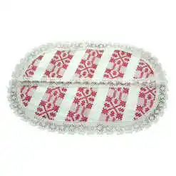 Servetel artizanat oval 45x25 CM Crem/Rosu, 80 % bbc, 20 % acril
