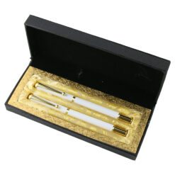 Set elegant stilou si pix in cutie cadou Alb/Auriu 19 x 8 cm