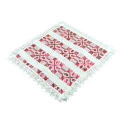 Servetel artizanat 30x30 CM Alb/Rosu, 80 % bbc, 20 % acril