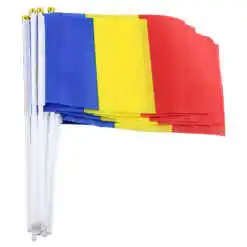 Set 12 steag tricolor Romania 20x14 CM, cu bat