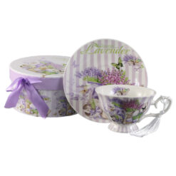 Ceasca cu farfurie, din ceramica "Beautiful Lavender", 150 ml, in cutie decorativa
