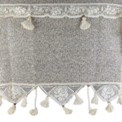 Perdea rustica din bumbac 140x180 CM, cu dantela trandafiri si margele din lemn