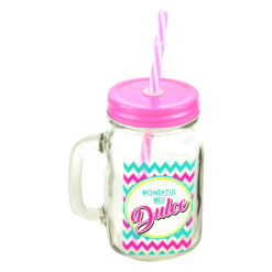 Cana cu paie tip borcan 450 ml - "Momentul meu dulce!"