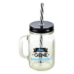 Cana cu paie tip borcan 450 ml - "Am gene excelente!"