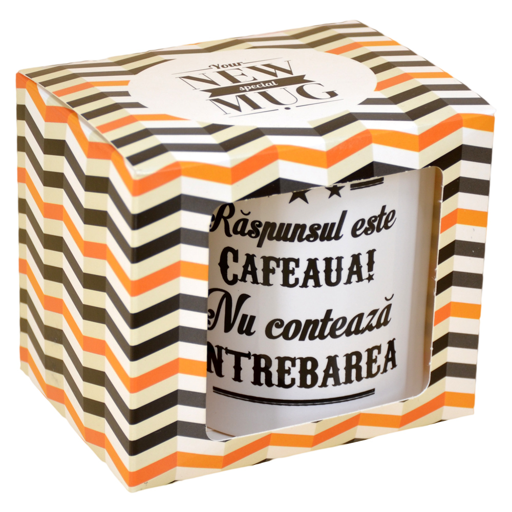 Cana ceramica Boss Mug 300 ml "Raspunsul este cafeaua!...", in cutie decorativa