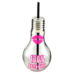 Sticla cu pai, forma bec "100% PartyGirl!", 8x22 CM