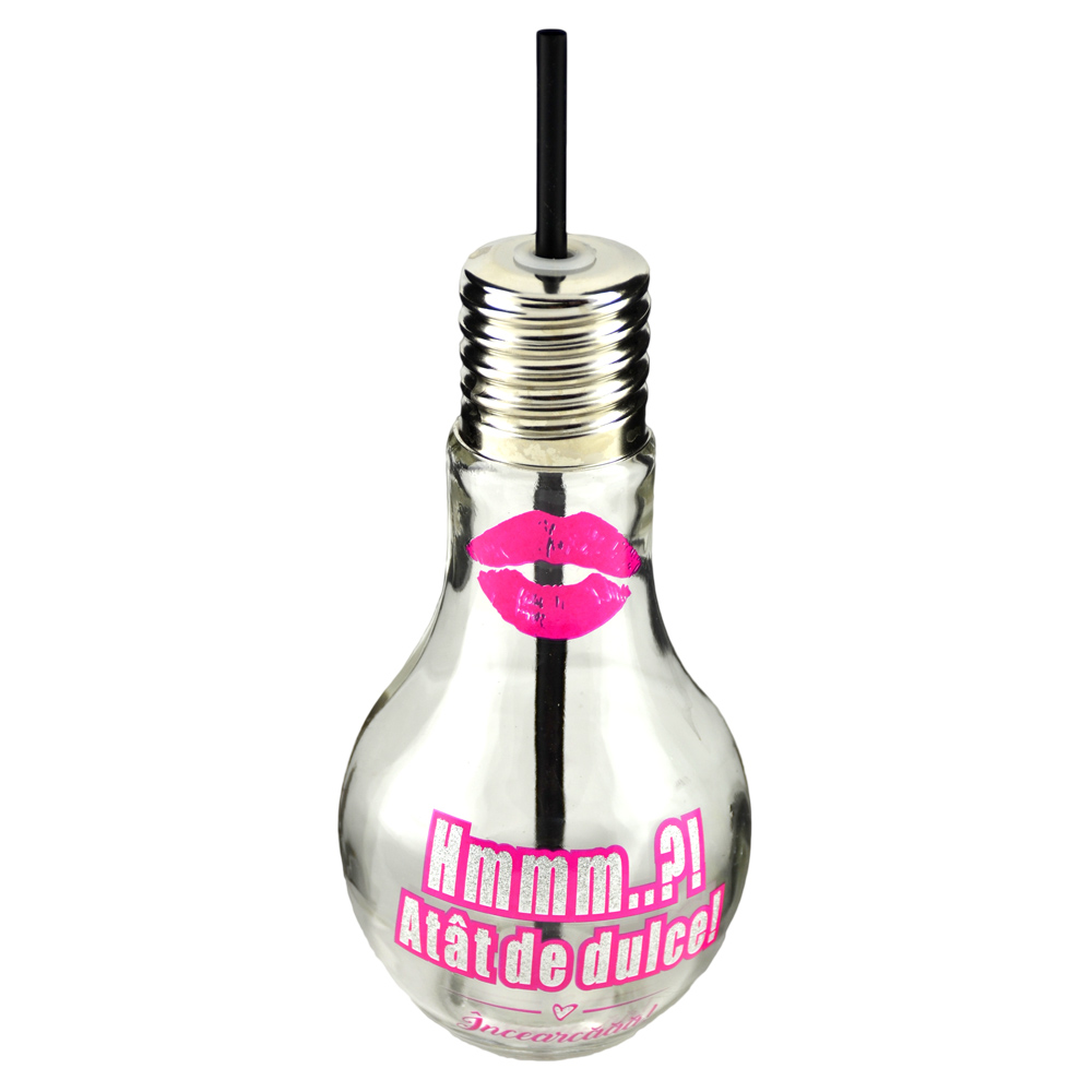 Sticla cu pai, forma bec "HMMM? Atat de dulce!", 9x22 CM