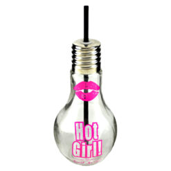 Sticla cu pai, forma bec "Hot Girl!", 9x22 CM