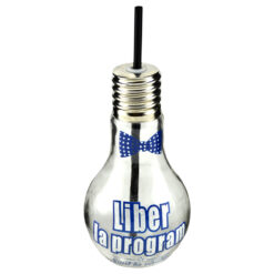 Sticla cu pai, forma bec "Liber la Program!", 9x22 CM
