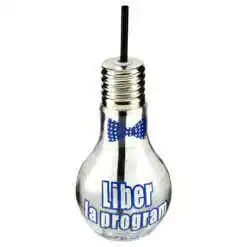 Sticla cu pai, forma bec "Liber la Program!", 9x22 CM