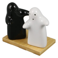 Alternative view of Set solnita/pipernita din ceramica, cu suport din bambus, 9x6x8 CM, White