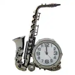 Ceas de masa din plastic Saxofon 14?23 CM, Argintiu