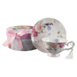 Ceasca cu farfurie, din ceramica in cutie decorativa "Beautiful Flowers" 150 ml