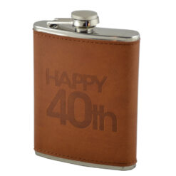 Plosca realizata din inox si acoperti cu piele ecolgica - Happy 40th