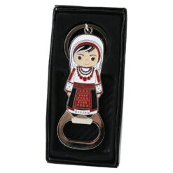 Breloc metalic cu deschizator sticle "Romani" 8x3 cm, port traditional