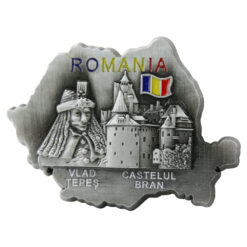 Magnet de frigider metalic 9 x 6 cm, Romania/Castelul Bran, Harta