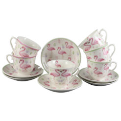 Set 6 cesti ceramica cu farfurioare 90 ml, Flamingo, cu cutie decorativa