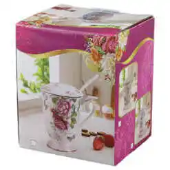 Alternative view of Cana ceramica cu infuzor, capac si lingurita, 300 ml, Pisici indragostite, in cutie cadou,