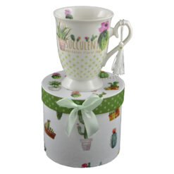 Cana realizata din ceramica in cutie cadou - Design cu cactus