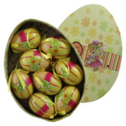 Alternative view of Set 8 oua colorate din plastic 7.5 cm cu flori in cutie decorativa