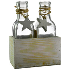 Set 2 vaze in forma de sticla in suport de lemn - Design cu stelute
